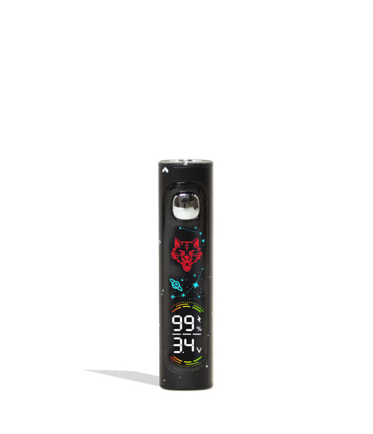 Black White Spatter Wulf Mods Pro Digit Variable Voltage Battery 15pk Front View on White Background