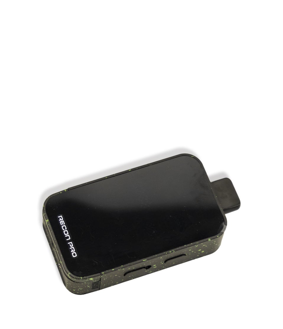 Black Green Spatter Wulf Mods Recon Pro Dual 510 Voltage Battery 9pk Down View on White Background