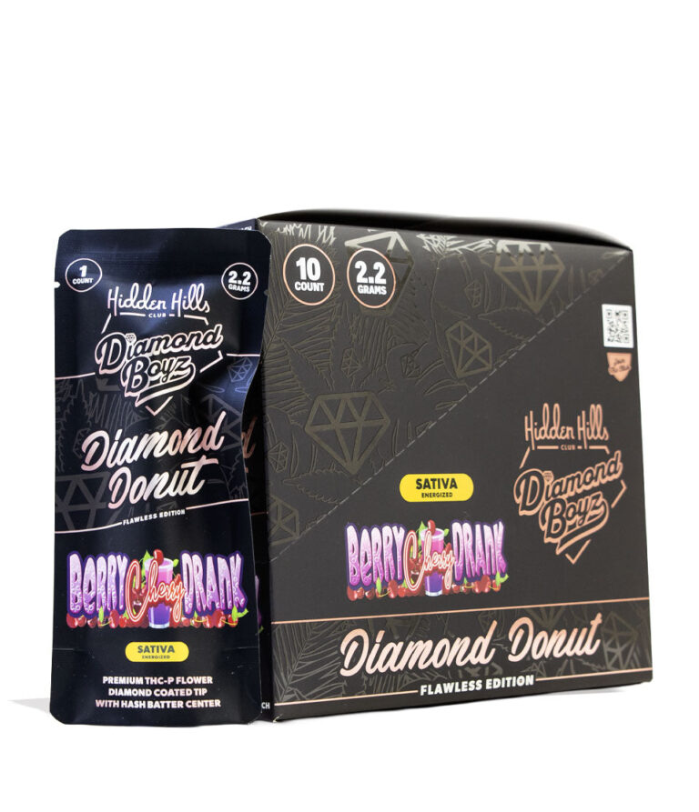 Berry Cherry Drank Hidden Hills Diamond Boyz 2.2g THC-A Diamond Donut Pre Roll 10pk Front View on White Background