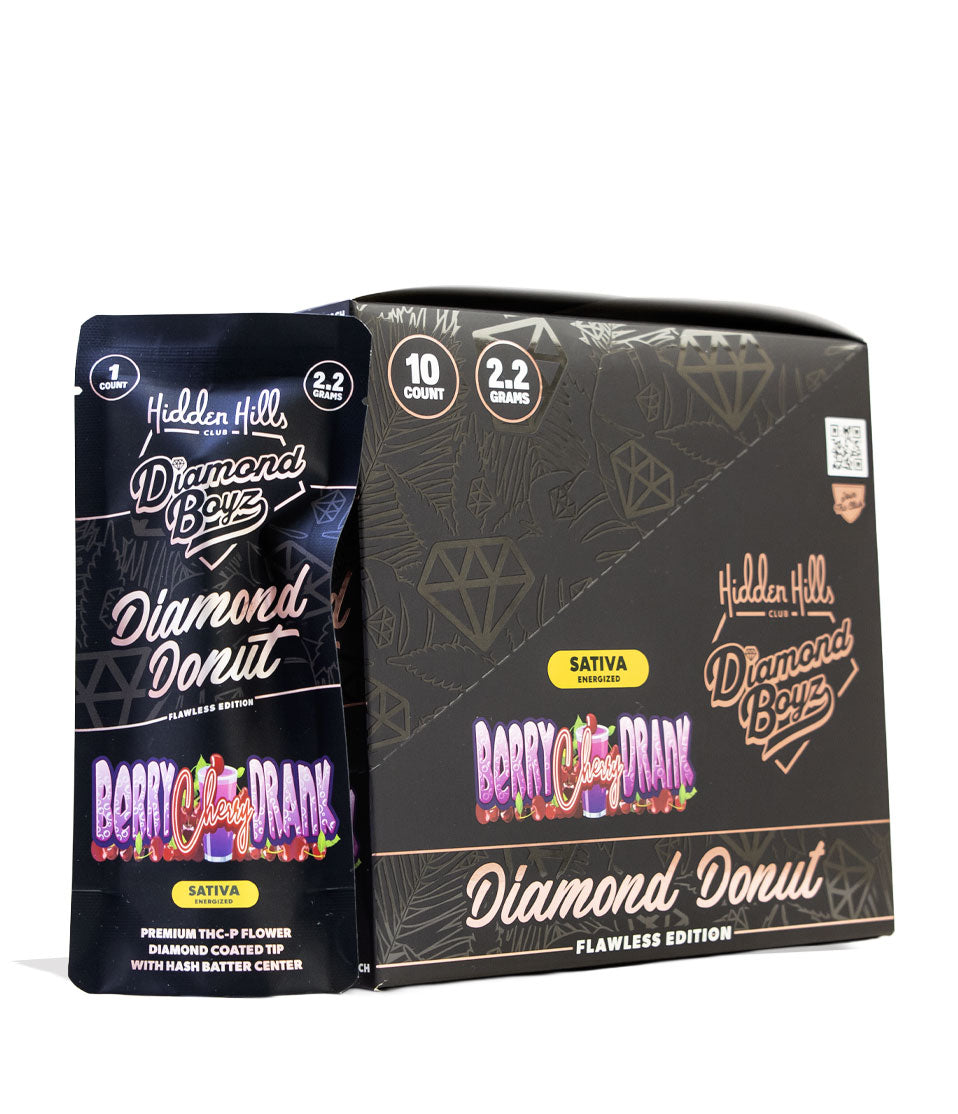 Berry Cherry Drank Hidden Hills Diamond Boyz 2.2g THC-A Diamond Donut Pre Roll 10pk Front View on White Background