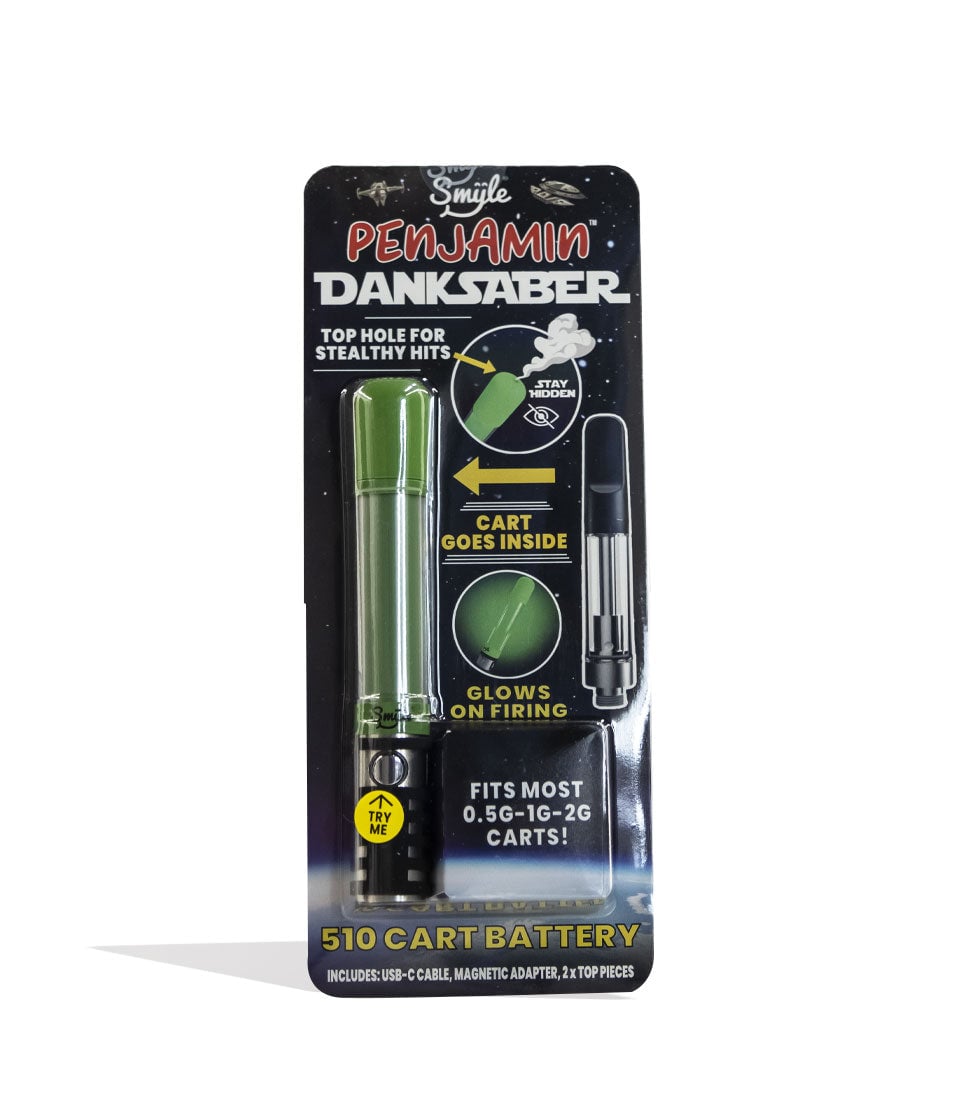 Green Smyle Penjamin Saber Variable Voltage Battery Packaging Front View on White Background