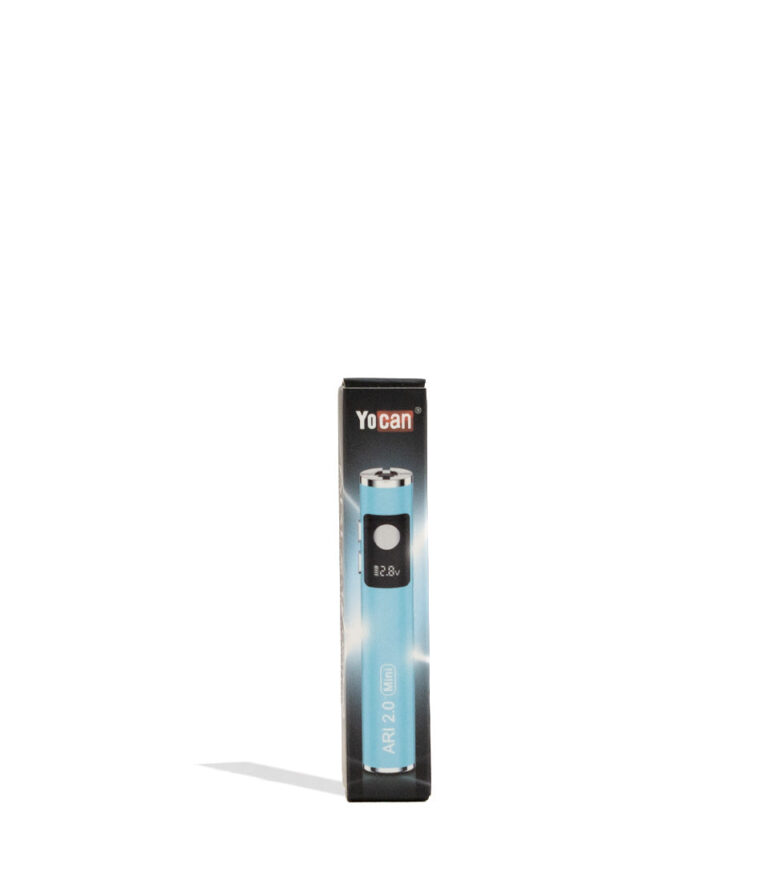 Blue Yocan Ari Mini 2.0 Variable Voltage Battery 15pk Packaging Front View on White Background