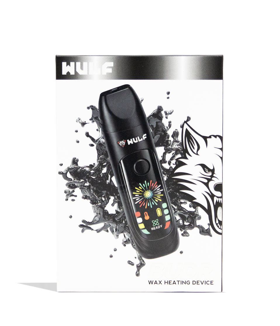 Black Wulf Mods Budr Portable Concentrate Vaporizer Packaging Front View on White Background