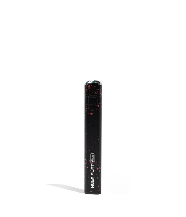 Black Red Spatter Wulf Mods Flat Plus 510 Thread Battery 12pk on white background