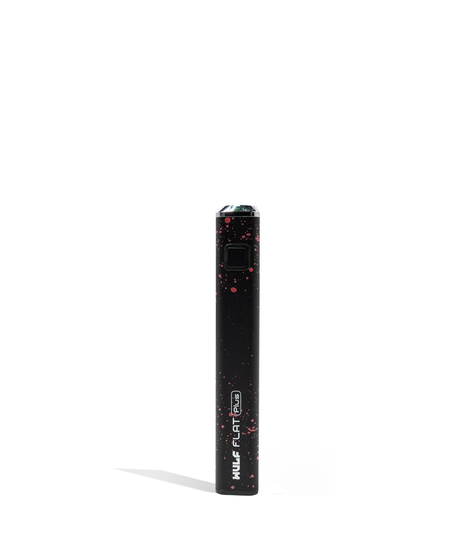 Black Red Spatter Wulf Mods Flat Plus 510 Thread Battery 12pk on white background