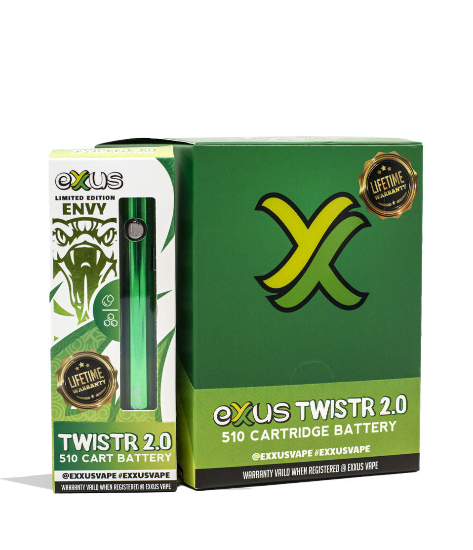 Envy  Exxus Vape Twistr 2.0 510 Thread Battery 12pk Packaging Front View on White Background
