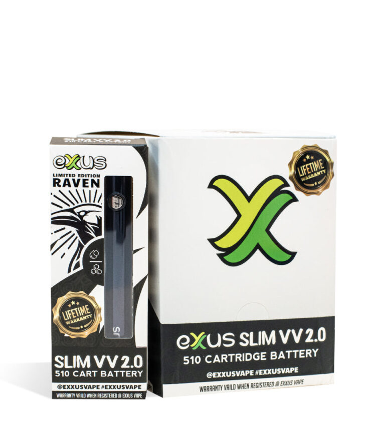 Raven Exxus Vape Slim VV 2.0 510 Thread Battery 12pk on white background