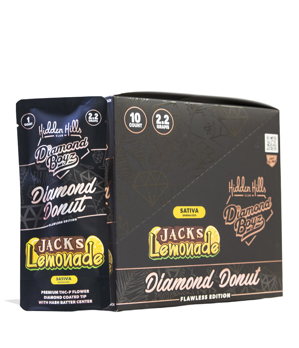 Jacks Lemonade Hidden Hills Diamond Boyz 2.2g THC-A Diamond Donut Pre Roll 10pk Front View on White Background