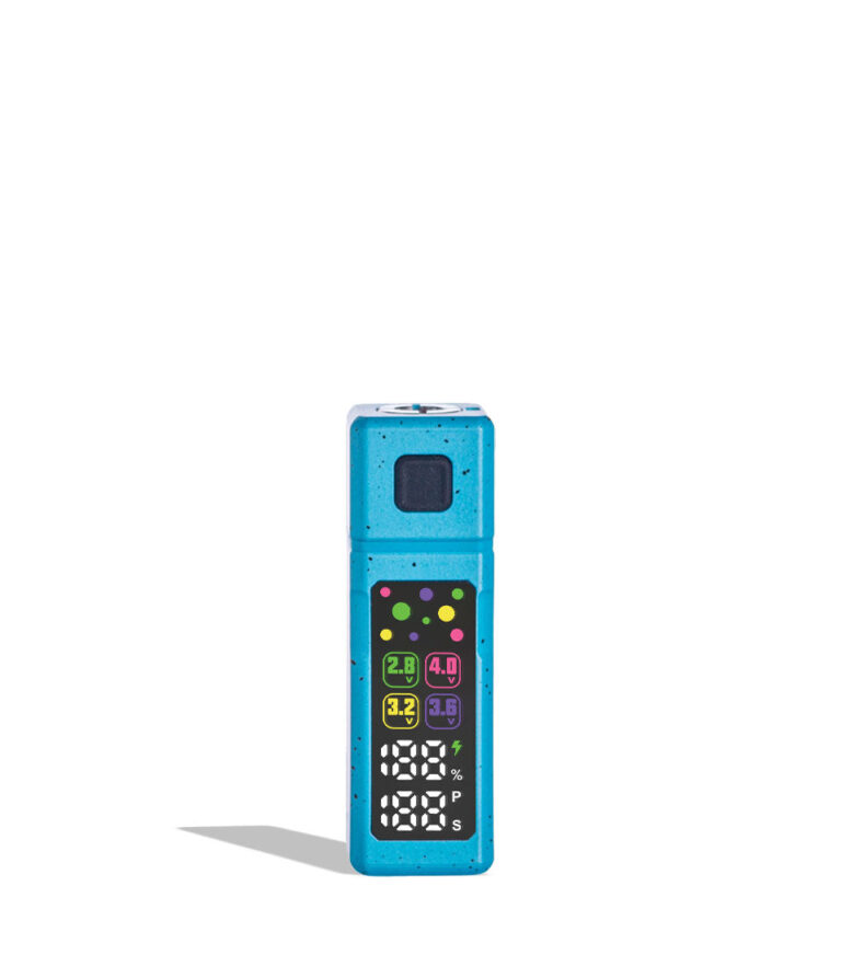 Blue Black Spatter West Coast Cure Grid Variable Voltage Battery 12pk Front View on White Background