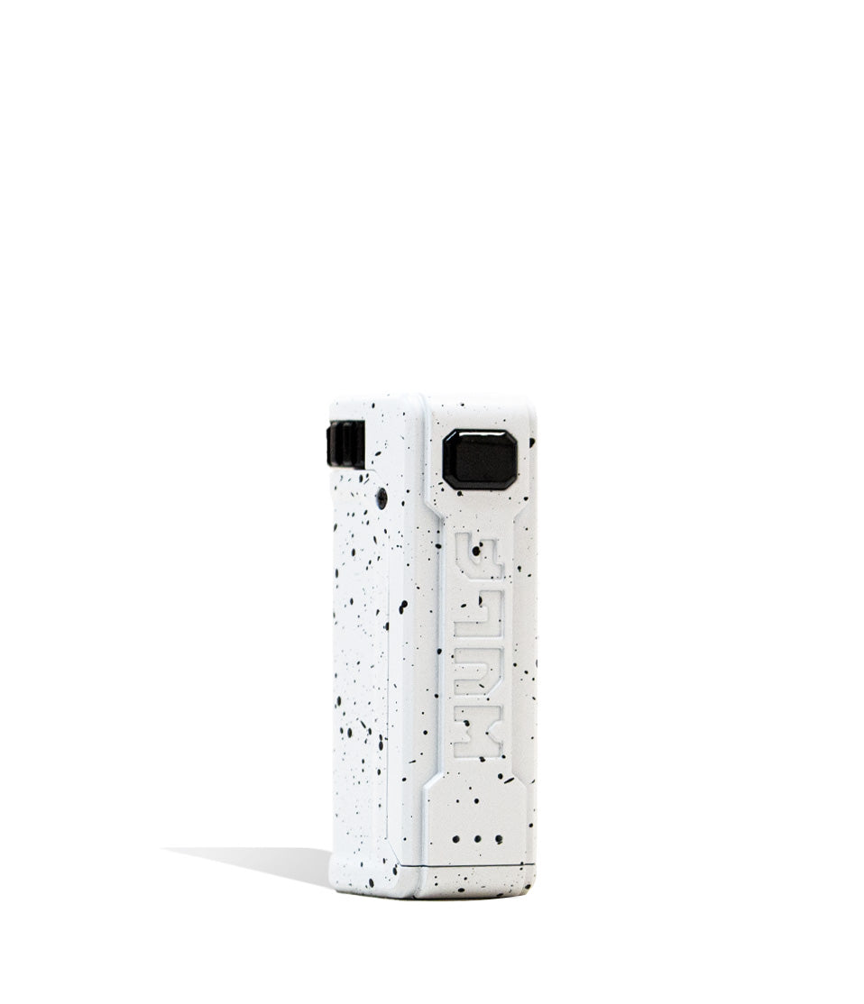 White Black Spatter Front View Wulf Mods UNI S Adjustable 510 Thread Battery on white background