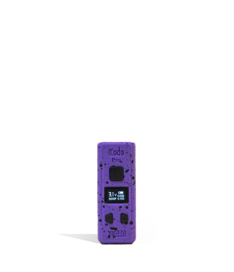 Purple Black Spatter Wulf Mods KODO Pro 510 Thread Battery 9pk Front View on White Background