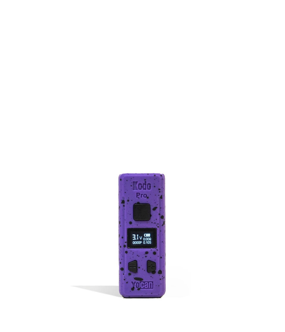 Purple Black Spatter Wulf Mods KODO Pro 510 Thread Battery 9pk Front View on White Background