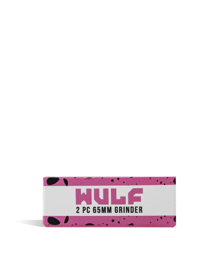 Pink and Black Wulf Mods 2pc 65mm Spatter Grinder box on white background