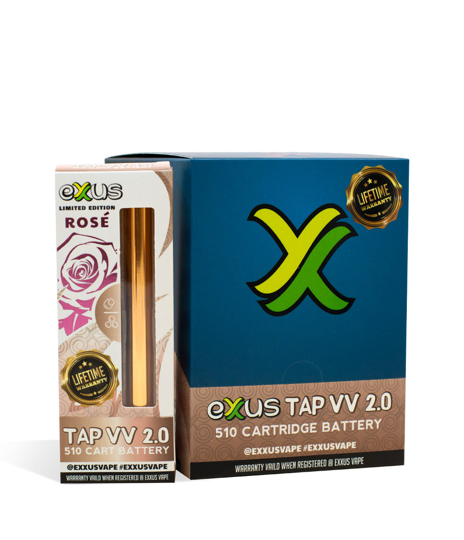 Rose Exxus Vape Tap VV 2.0 510 Thread Battery 12pk on white background