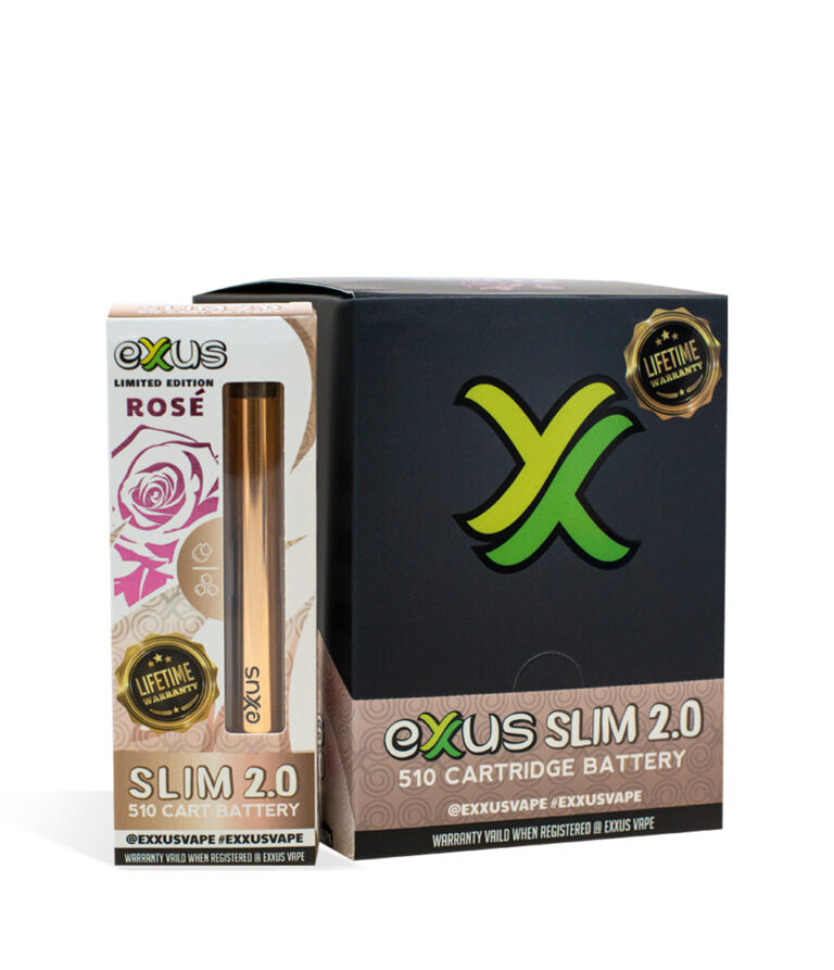 Rose Exxus Vape Slim 2.0 510 Thread Battery 12pk on white background