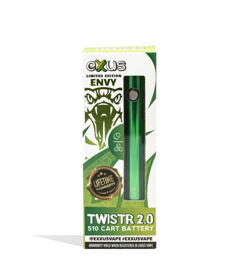 Envy Exxus Vape Twistr 2.0 510 Thread Battery Packaging Front View on White Background