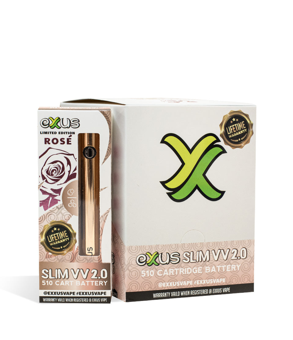 Rose Exxus Vape Slim VV 2.0 510 Thread Battery 12pk on white background