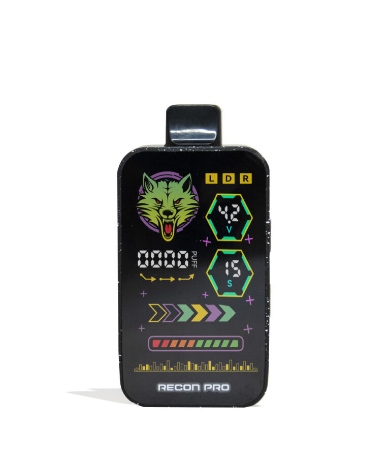 Black White Spatter Wulf Mods Recon Pro Dual 510 Voltage Battery 9pk Front View on White Background