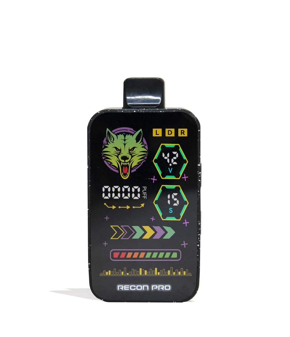 Black White Spatter Wulf Mods Recon Pro Dual 510 Voltage Battery 9pk Front View on White Background