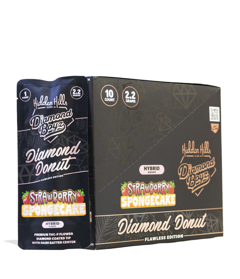 Strawberry Spongecake Hidden Hills Diamond Boyz 2.2g THC-A Diamond Donut Pre Roll 10pk Front View on White Background