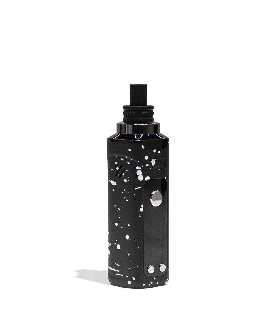Black White Spatter Wulf Mods Nestor Portable Concentrate Vaporizer Side View on White Background