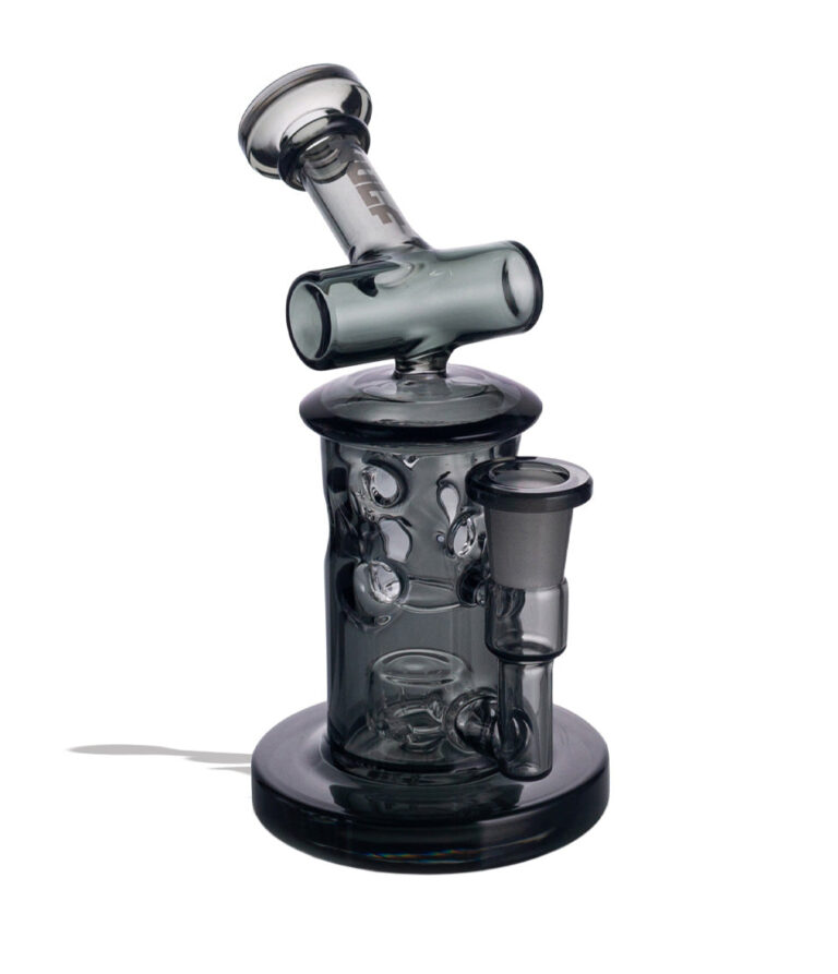 Smoke Wulf Mods Tyde 14mm Dab Rig with Quartz Banger side view on white background