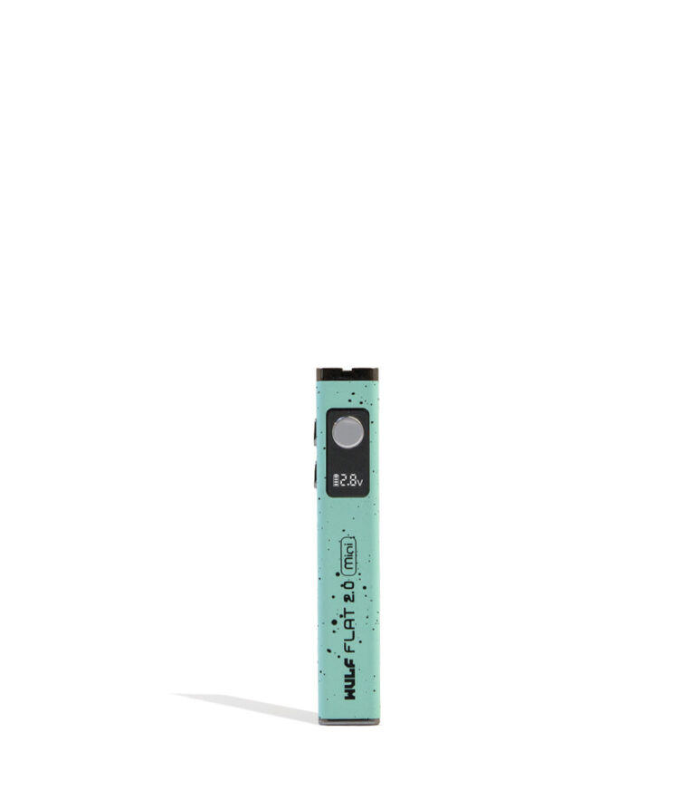 Teal Black Spatter Wulf Mods Flat Mini 2.0 Variable Voltage Battery 9pk Front View on White Background