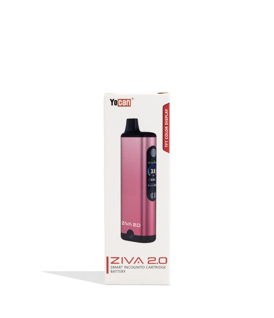 Pink Yocan Ziva 2.0 Variable Voltage Battery 10pk Packaging Front View on White Background