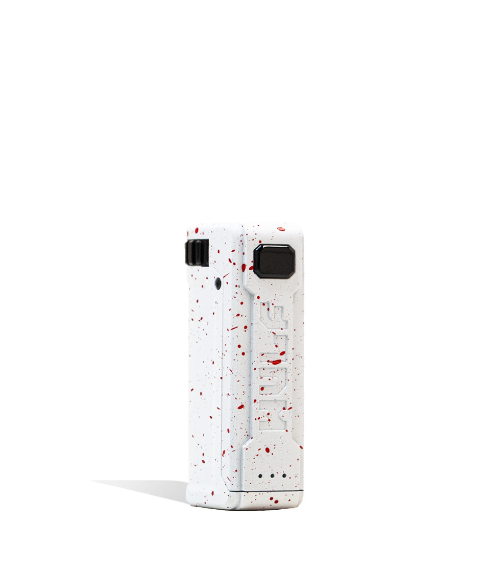 White Red Spatter Front View Wulf Mods UNI S Adjustable 510 Thread Battery on white background