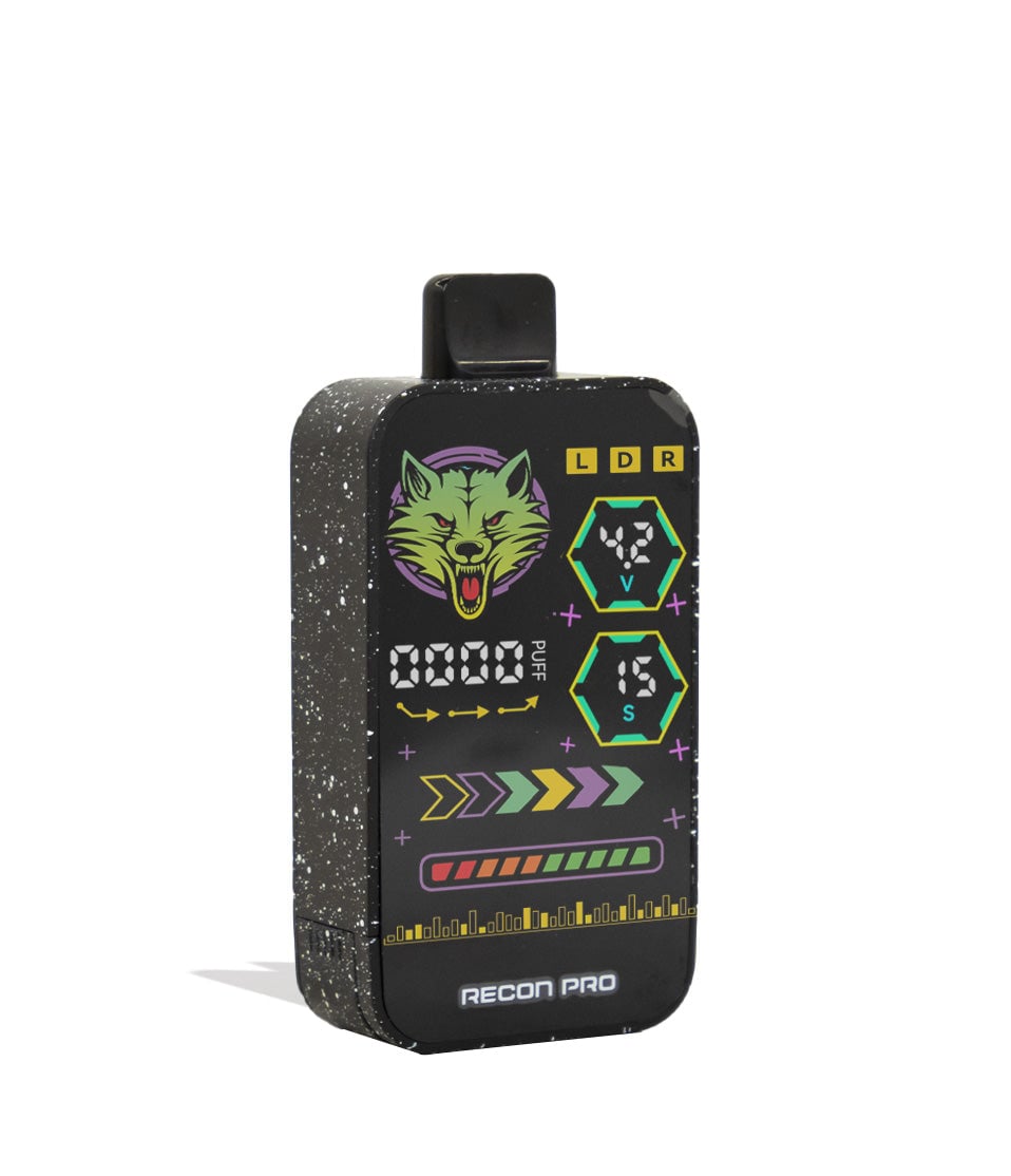 Black White Spatter Wulf Mods Recon Pro Dual 510 Voltage Battery 9pk Angle View on White Background