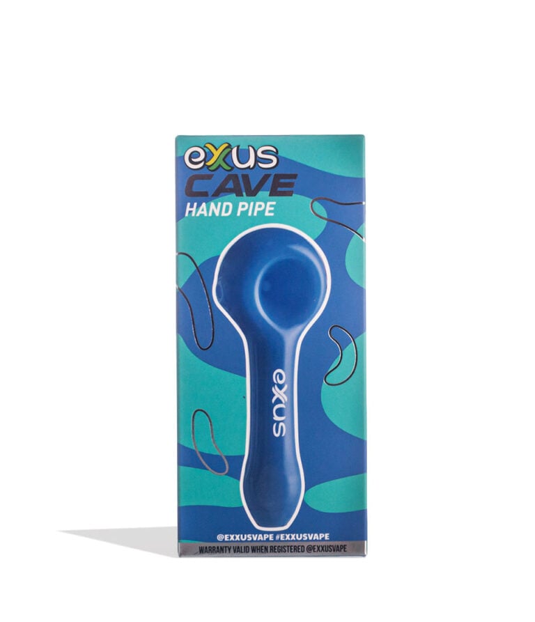 Milky Blue Exxus Vape Cave Hand Pipe 12pk Packaging Front View on White Background