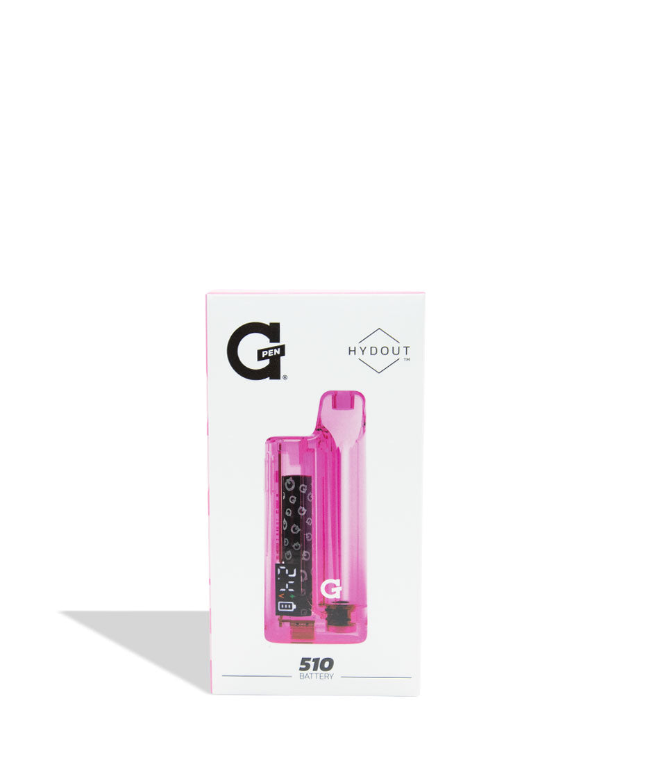 Pink vape pen with packaging featuring the brand 'G' on a white background
