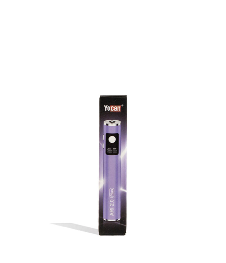 Purple Yocan Ari Plus 2.0 Variable Voltage Battery 15pk Packaging Front VIew on White Background