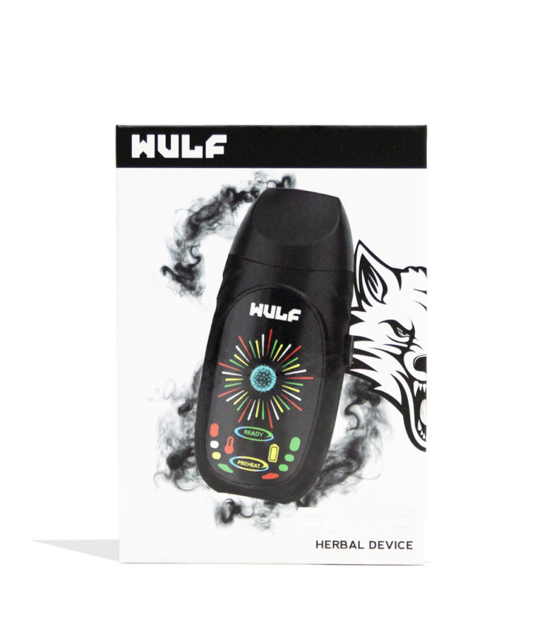 Black Wulf Mods Faze Portable Dry Herb Vaporizer Packaging Front View on White Background