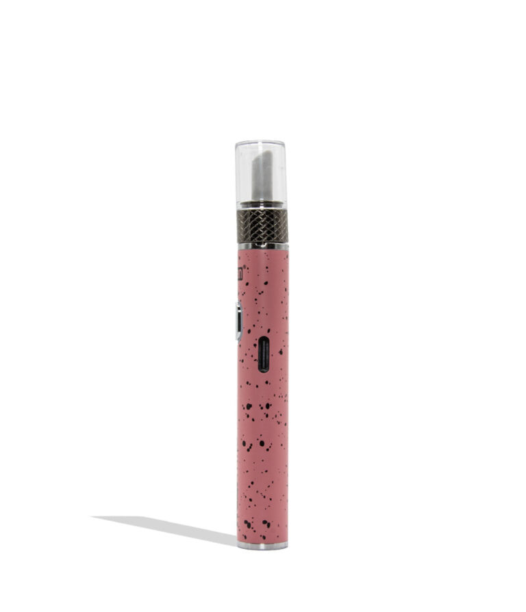 Wulf Mods Hito Knife Kit pink black spatter colorway on a white background  in side view showing USB-C port.