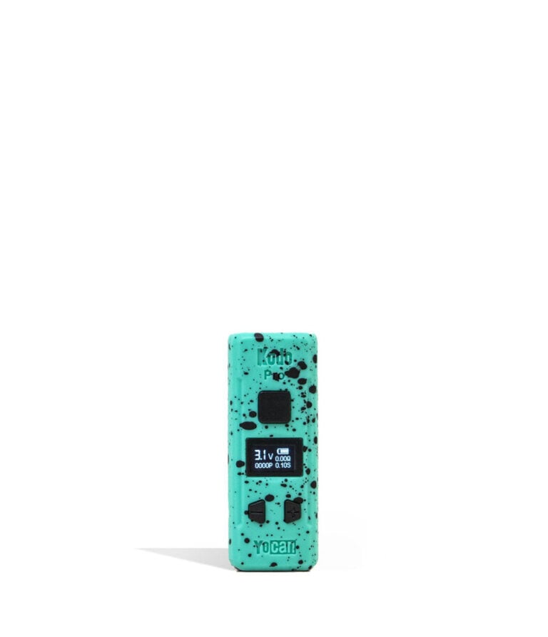 Teal Black Spatter Wulf Mods KODO Pro 510 Thread Battery 9pk Front View on White Background