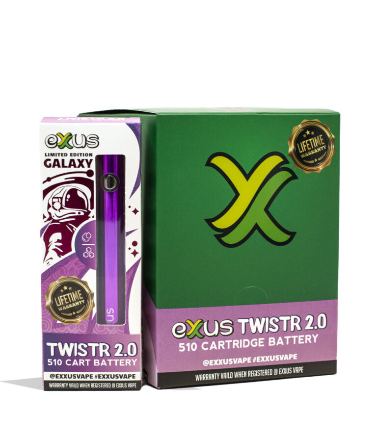 Galaxy Exxus Vape Twistr 2.0 510 Thread Battery 12pk Packaging Front View on White Background