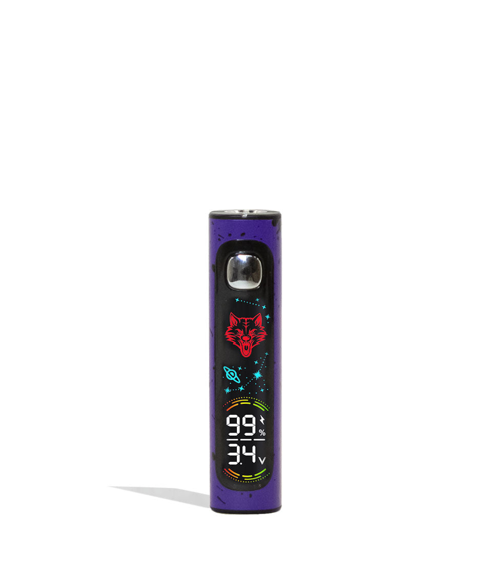 Purple Black Spatter Wulf Mods Pro Digit Variable Voltage Battery 15pk Front View on White Background