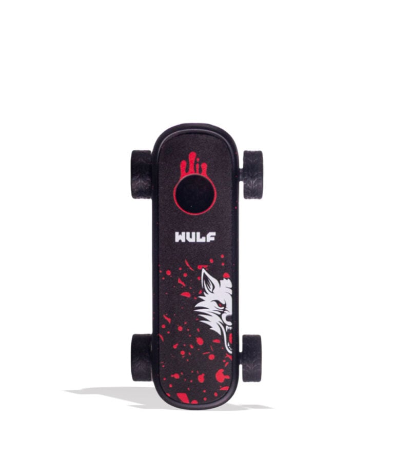Black Red Spatter Wulf Mods Deck Skateboard Voltage Battery 9pk Front View on White Background