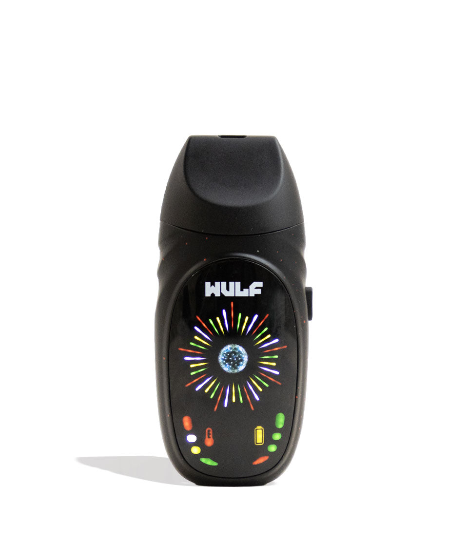 Black-Red Spatter Wulf Mods Faze Portable Dry Herb Vaporizer Front View on White Background