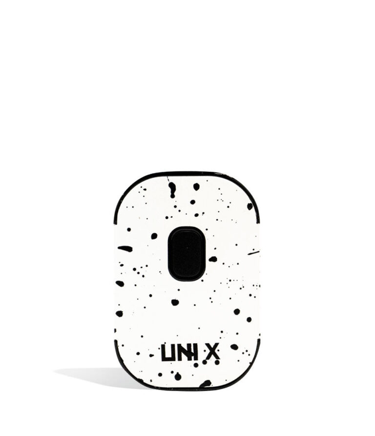 White black spatter Wulf Mods UNI X 510 Thread Battery front view on white background