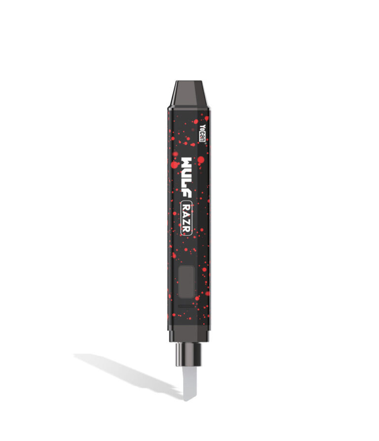 Black Red Spatter Wulf Mods RAZR Nectar Collector and Hot Knife in Knife mode on white background