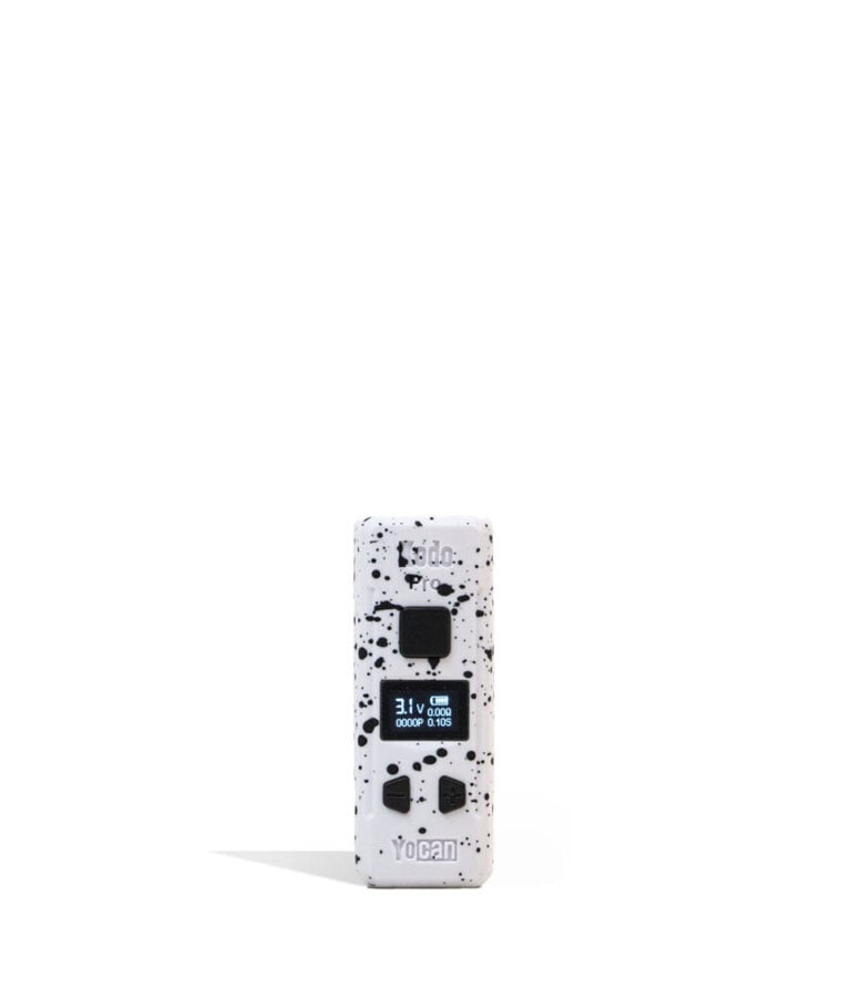 White Black Spatter Wulf Mods KODO Pro 510 Thread Battery 9pk Front View on White Background