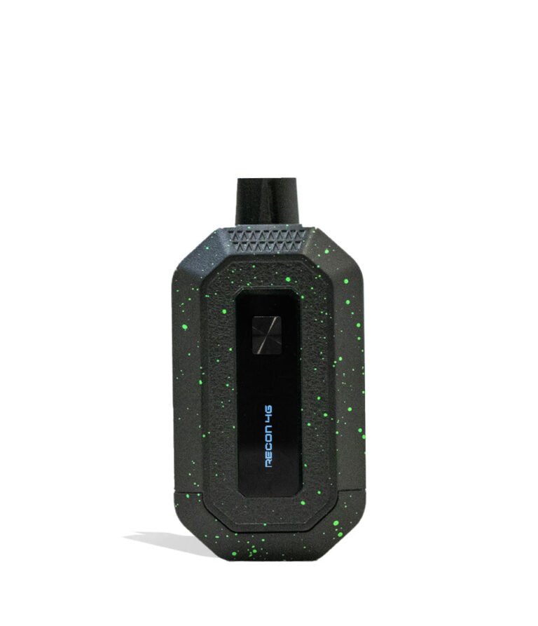 Black Green Spatter Wulf Mods Recon 4g Dual 510 Thread Battery 9pk Front View on White Background