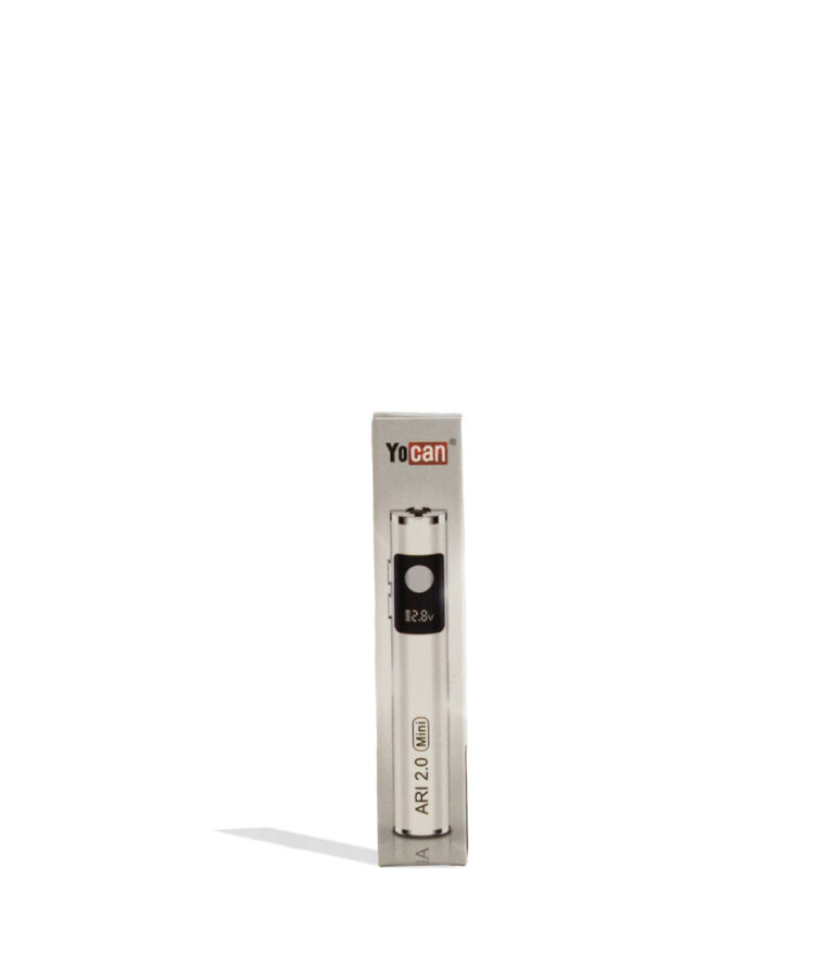 White Yocan Ari Mini 2.0 Variable Voltage Battery 15pk Packaging Front View on White Background