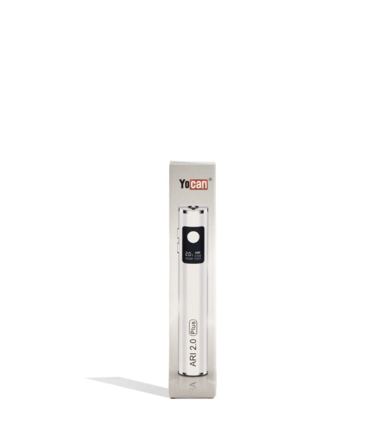 White Yocan Ari Plus 2.0 Variable Voltage Battery 15pk Packaging Front VIew on White Background