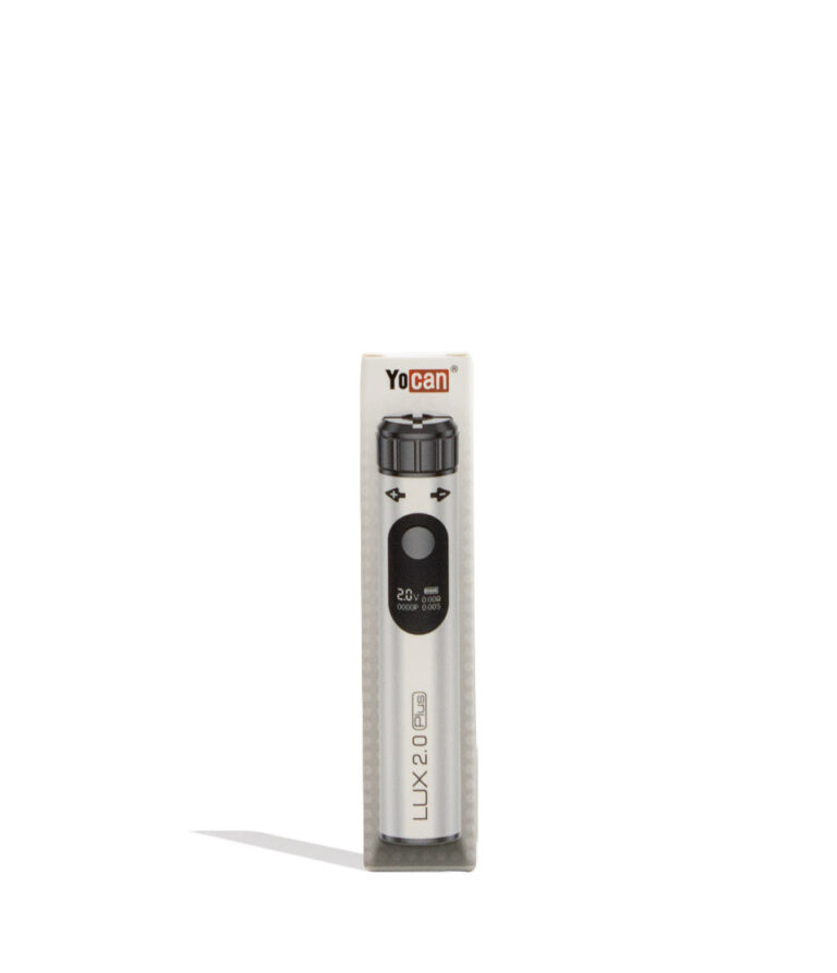 White Yocan Lux Plus 2.0 Variable Voltage Battery 15pk Packaging Front View on White Background