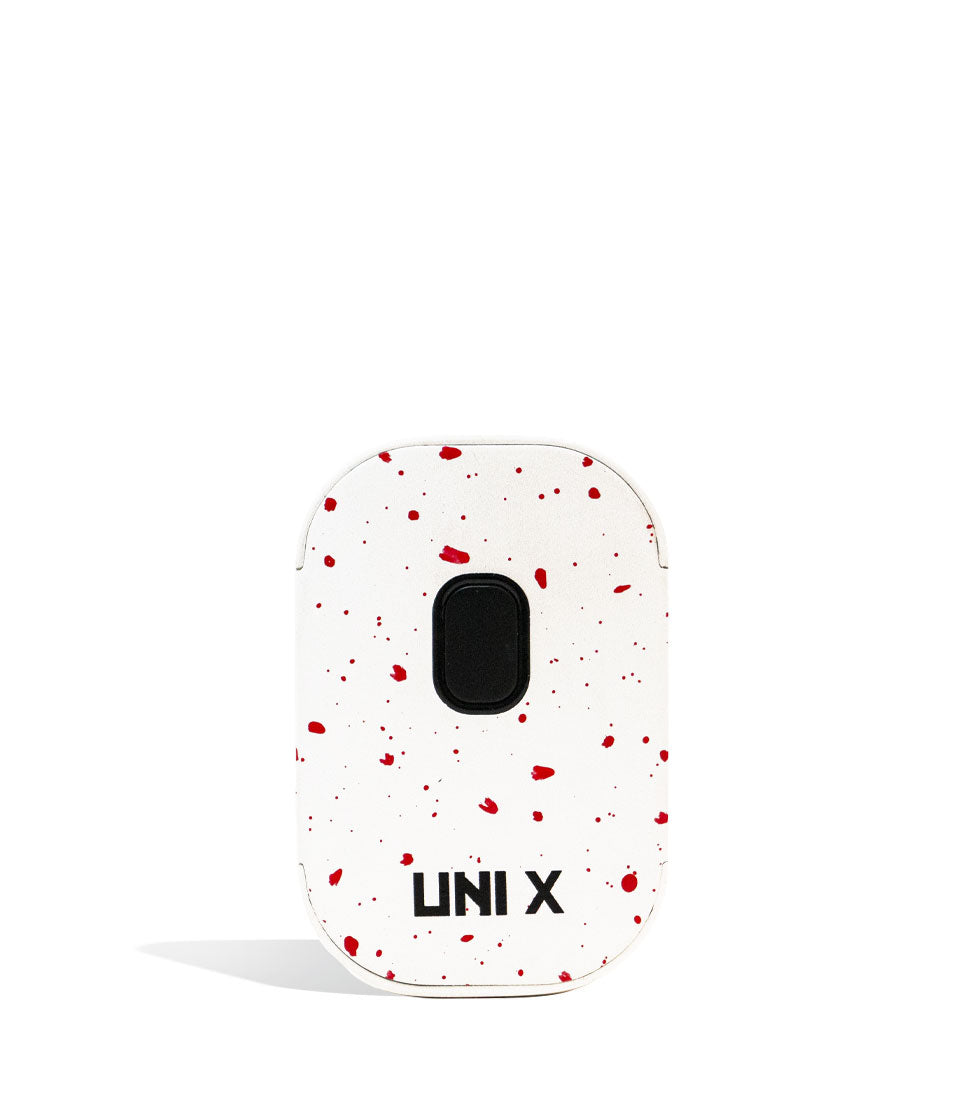 White Red Spatter Wulf Mods UNI X 510 Thread Battery front view on white background