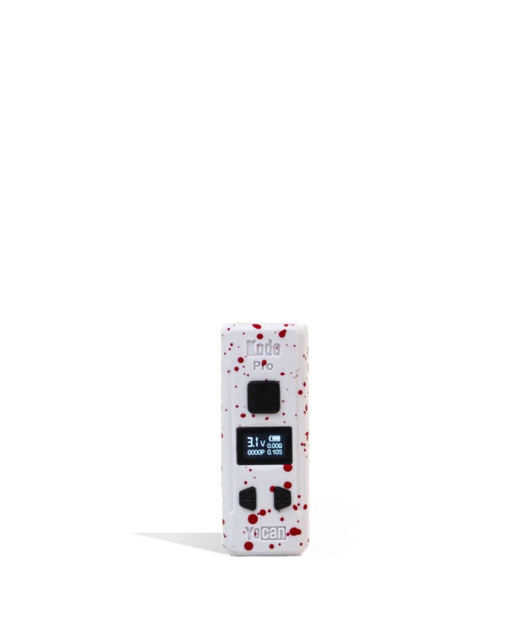 White Red Spatter Wulf Mods KODO Pro 510 Thread Battery 9pk Front View on White Background