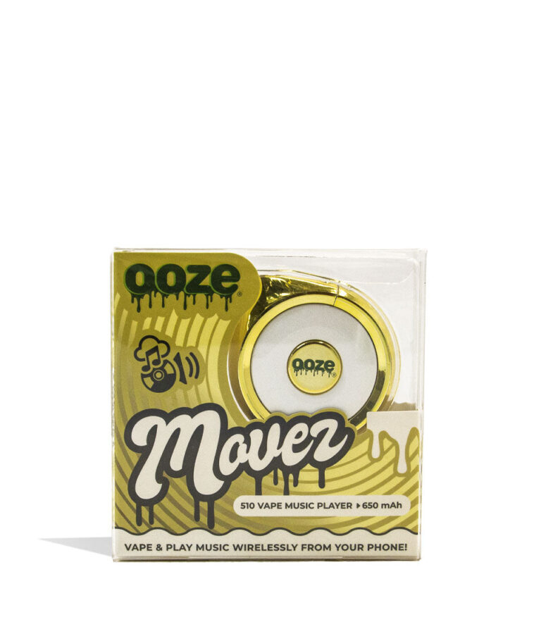 Lucky Gold Ooze Moves 510 Thread Battery and Wireless Speaker Packaging View on White Background